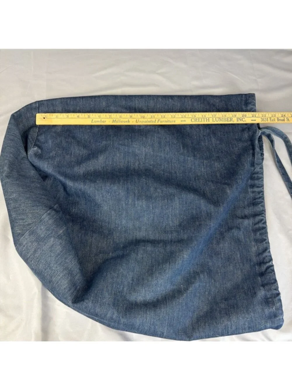 Vintage Dark Blue Denim Laundry Duffle Drawstring Bag Navy Military